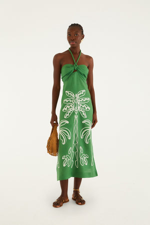 Green Palm Tree Embroidery Dress | Green
