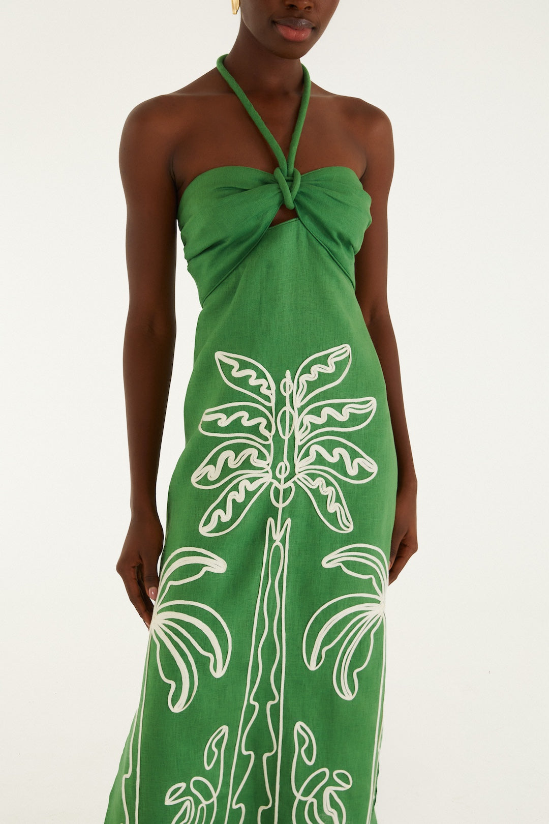 Green Palm Tree Embroidery Dress | Green
