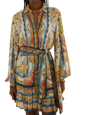Mosaic Garden Soft Blue Mini Dress