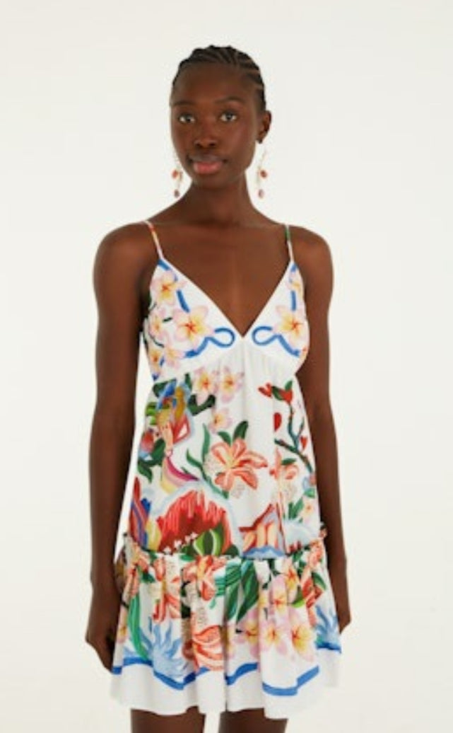 Garden Of Life Scarf Off-White Mini Dress