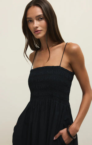 Cornelia Poplin Midi Dress | Black
