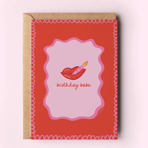 Birthday Babe Lipstick and Lit Candle Glam Greeting Card