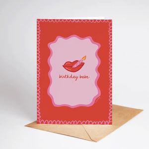 Birthday Babe Lipstick and Lit Candle Glam Greeting Card