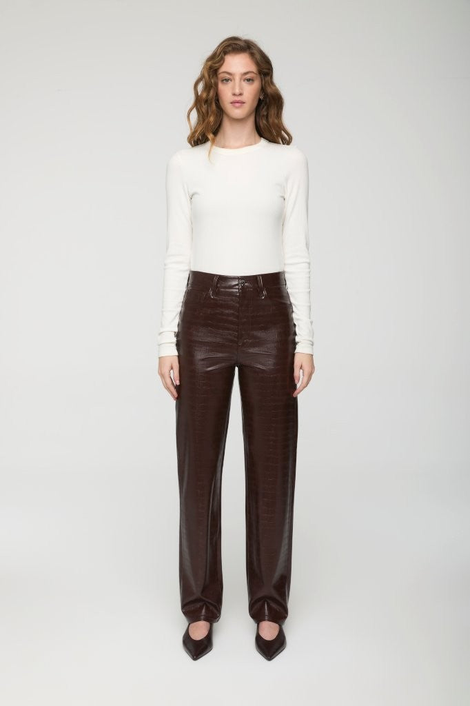 Cassie Super High Rise Straight | Burgundy Croc