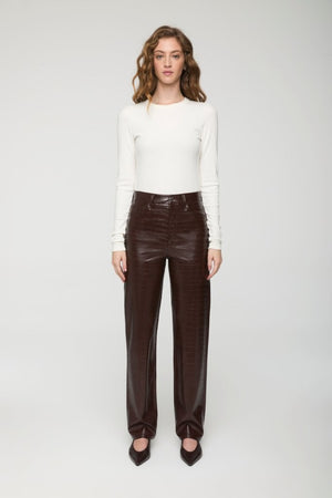 Cassie Super High Rise Straight | Burgundy Croc