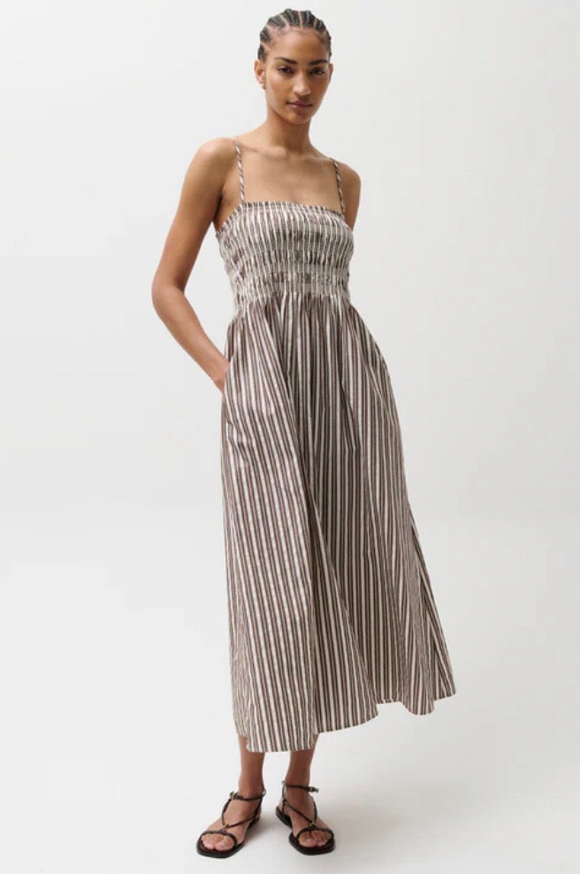 Bianca Shirred Bodice Dress | Java Stripe