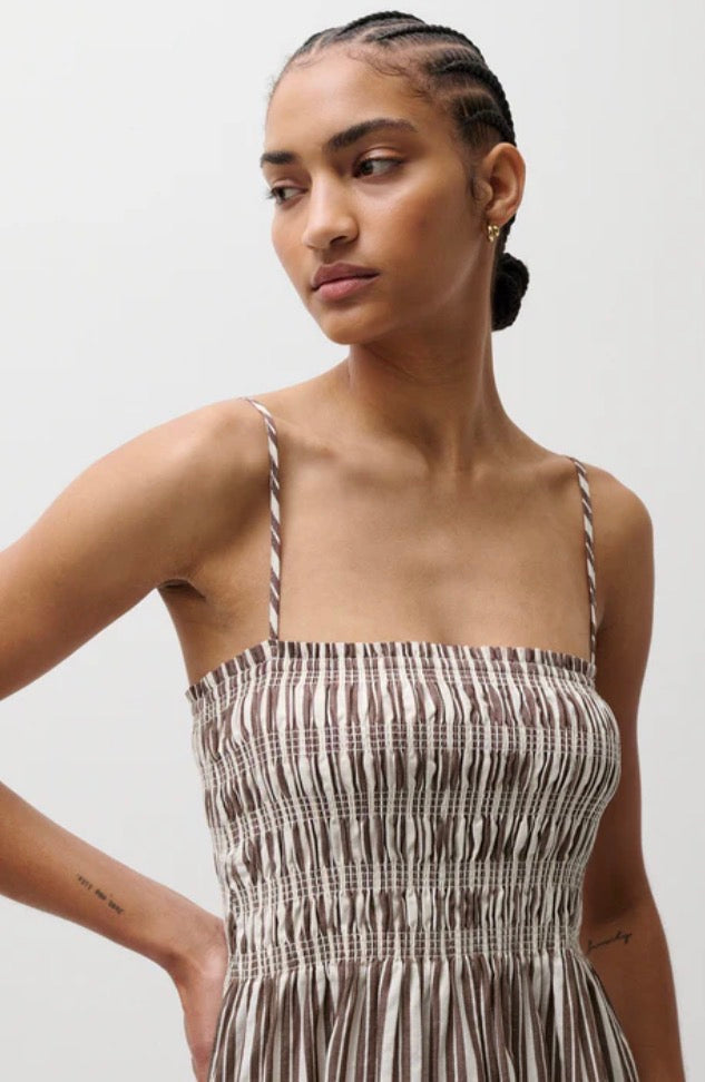 Bianca Shirred Bodice Dress | Java Stripe