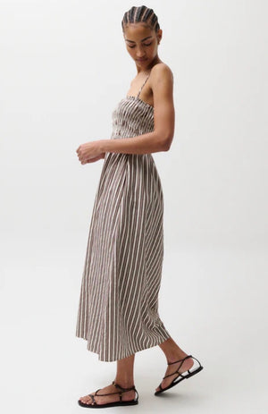 Bianca Shirred Bodice Dress | Java Stripe