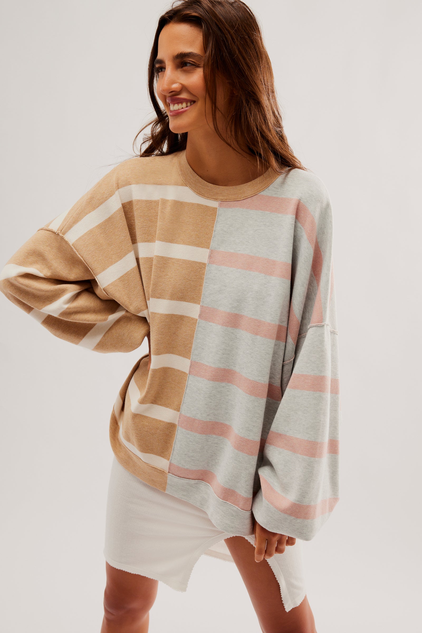 Uptown Stripe Pullover | Camel Grey Combo