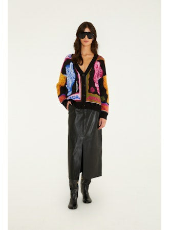 Multicolor Panthers Black Knit Cardigan