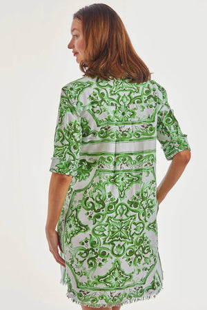 Chatham Dress | Green White Tile Print