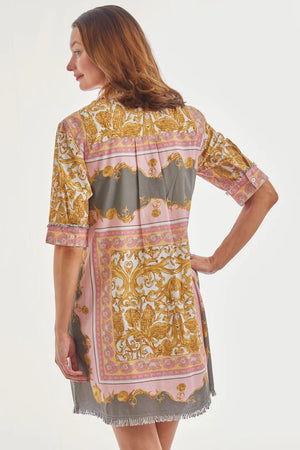 Chatham Dress | Grey Gold Filligree Print
