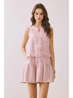 Petal Tweed Button-Front Mini Dress