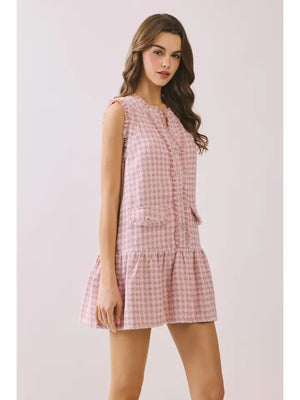 Petal Tweed Button-Front Mini Dress