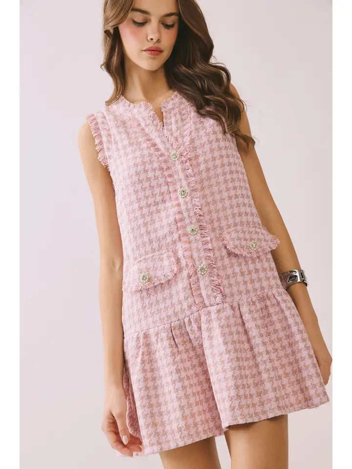 Petal Tweed Button-Front Mini Dress