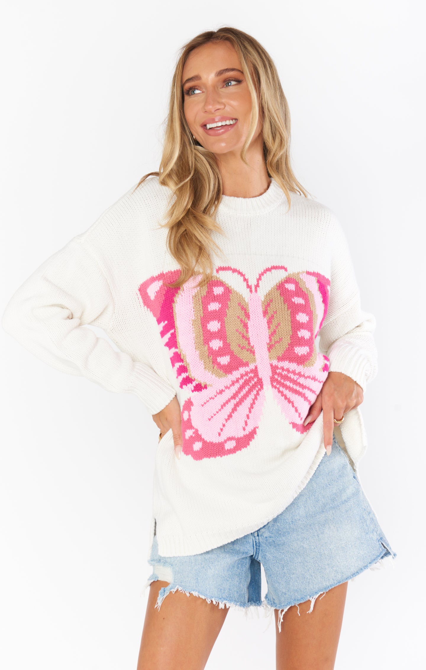 Stay Awhile Sweater | Pink Butterfly Knit