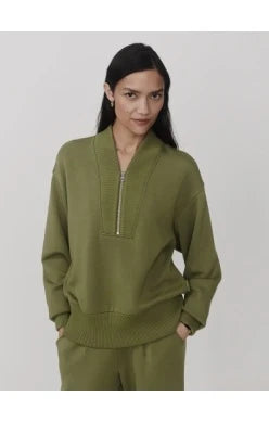Sally Half Zip Sweat | Loden Green