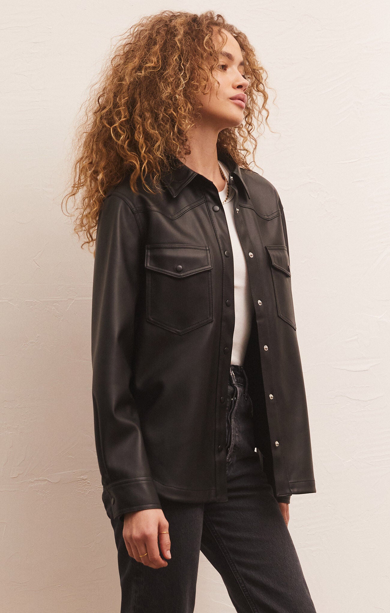 Wes Faux Leather Shirt Jacket | Black